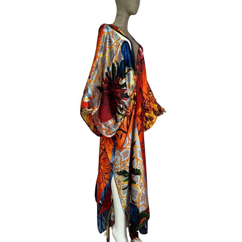 Sexy Silk Long Maxi Robe Women V-neck Bohemian Dress