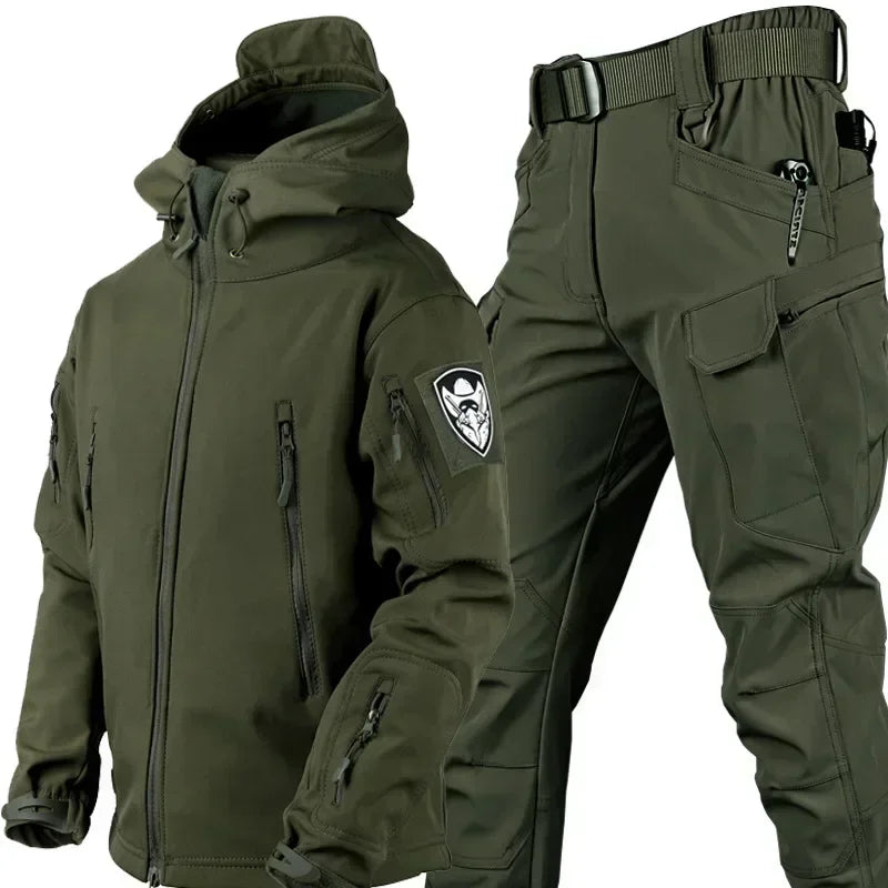 Men's Winter Thick 2 Piece Suit Hooded Jacket Fleece & Pants Waterproof Multi-pockets