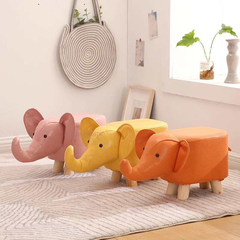 Real Wood Low Stools Creative Animal Elephant Cartoon Family Change Shoe taburete Small Stool ottomans Lovely pouf