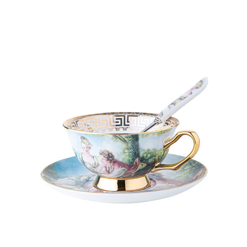 European Royal Palace Bone China Coffee Mug Luxury Porcelain Tea Set Ceramic Tea Cups with Saucer Spoon Drinkware Coffeeware