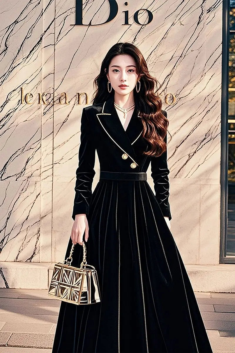 High-End Chic Velvet Maxi Women Dress