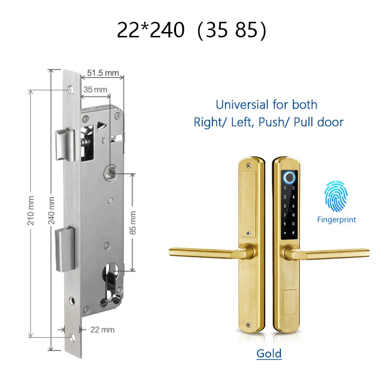 IP66 Gold Stainless steel Sliding Glass Smart Lock Ttlock App with Google home Aleax Fingerprint Electronic Digital Lock