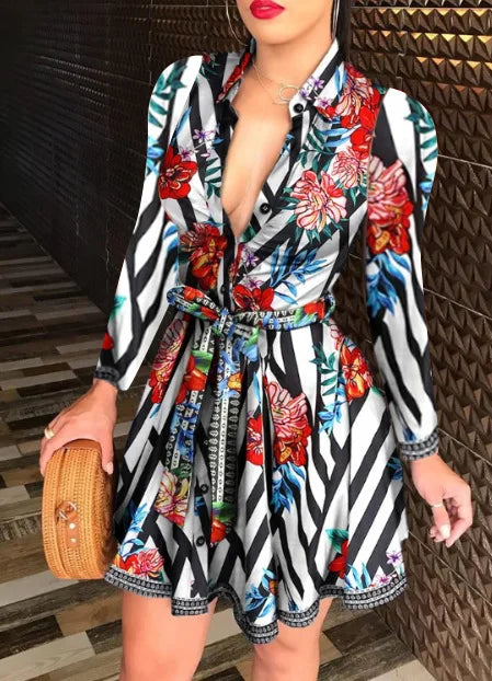 Elegant Casual Long Sleeved Dress With Buttons and Lapels