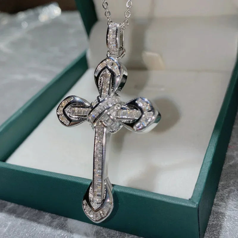 MDL Moissanite Style Cross Gemstone Sparkling Pendant Gold Plated Micro Zirconia Diamonds Hundred Fashion Faith Necklace