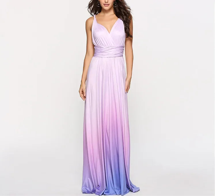 Multicolor Color Maxi Dress for Women Wrap Convertible Cross Bandage Sexy Backless