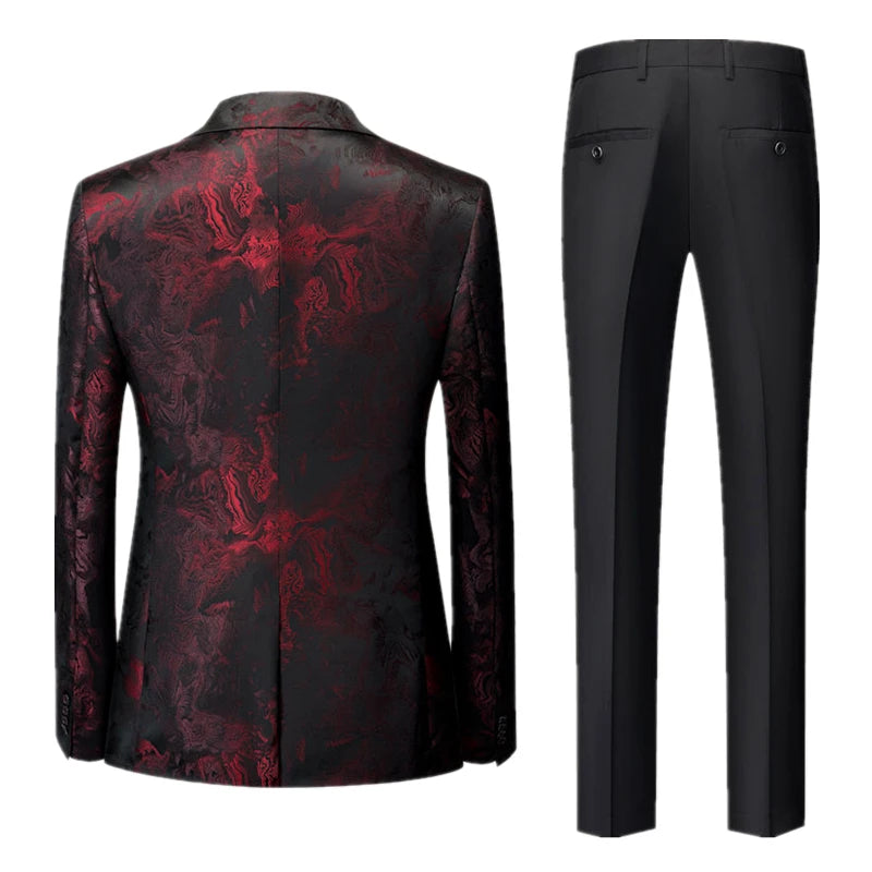 Men's Suit Set Three Pieces, Jacquard Fabric Jacket Pants & Vest