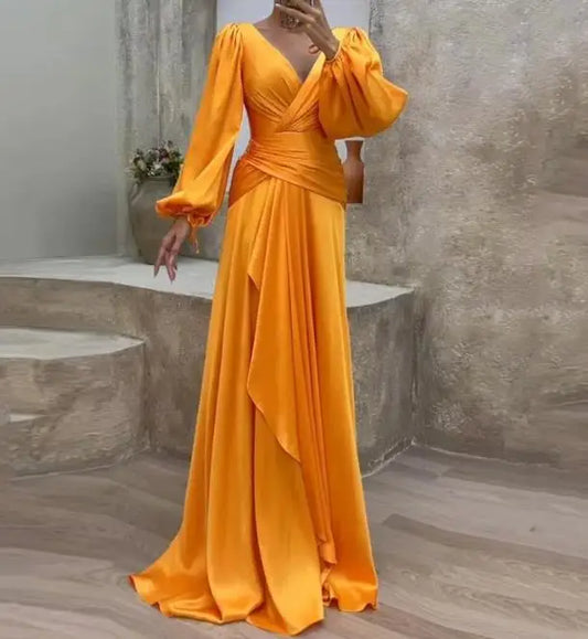 Elegant Women Long Sleeve Dress Solid Loose Fitting
