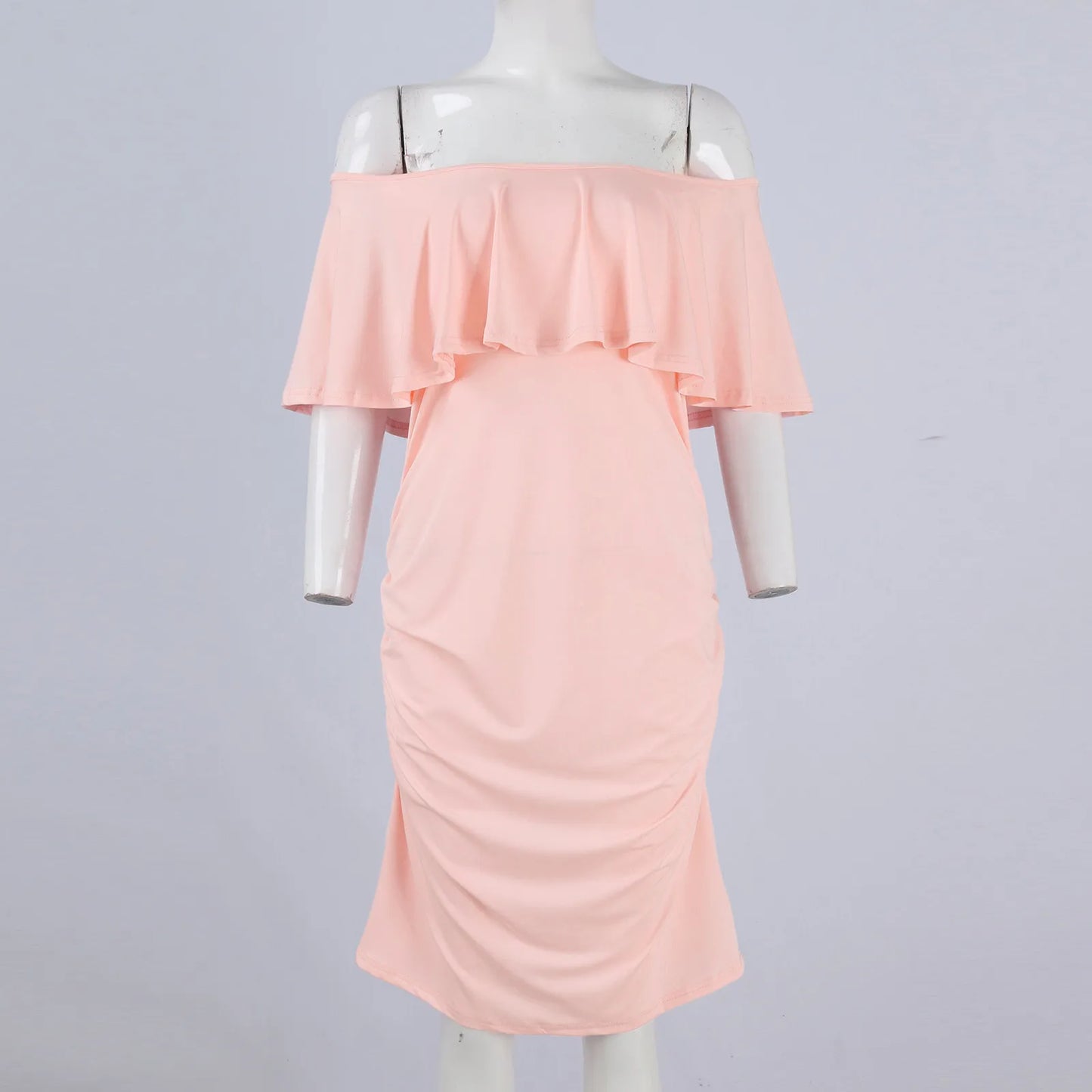 Maternity Dress Short Sleeve Slash Ruffles