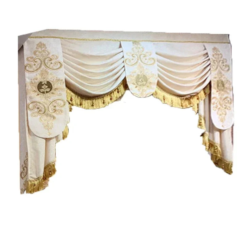 European Beige Embroidered Chenille Valance Customizable Luxury Curtain for Living Room Bedroom Dining Room