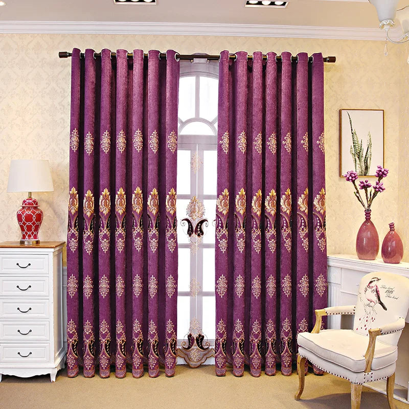 Thickened Blue Embroidery Chenille Shading Curtains for Living Room Bedroom Partition Curtain