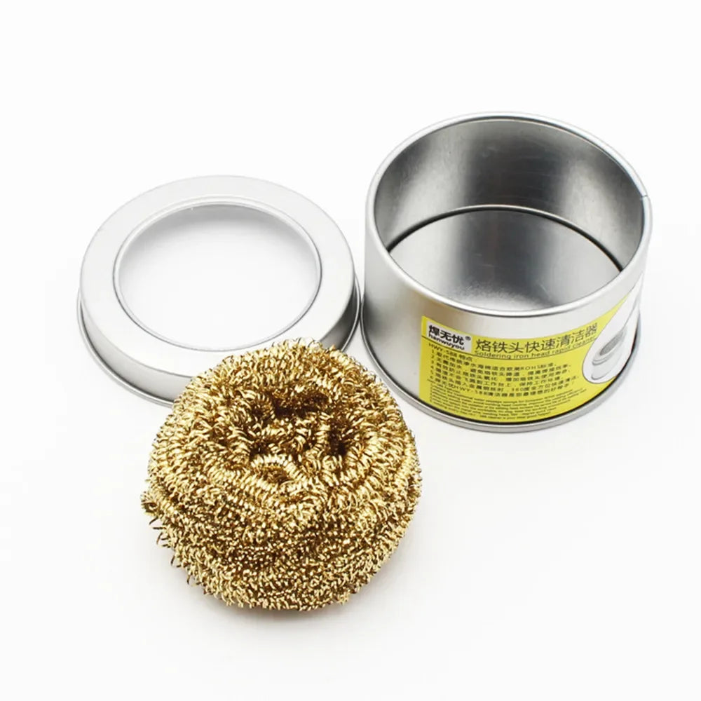 Iron Tip Cleaner Welding Soldering w/ Tin Insulation Pad Cleaner Brass Wire Sponge Ball