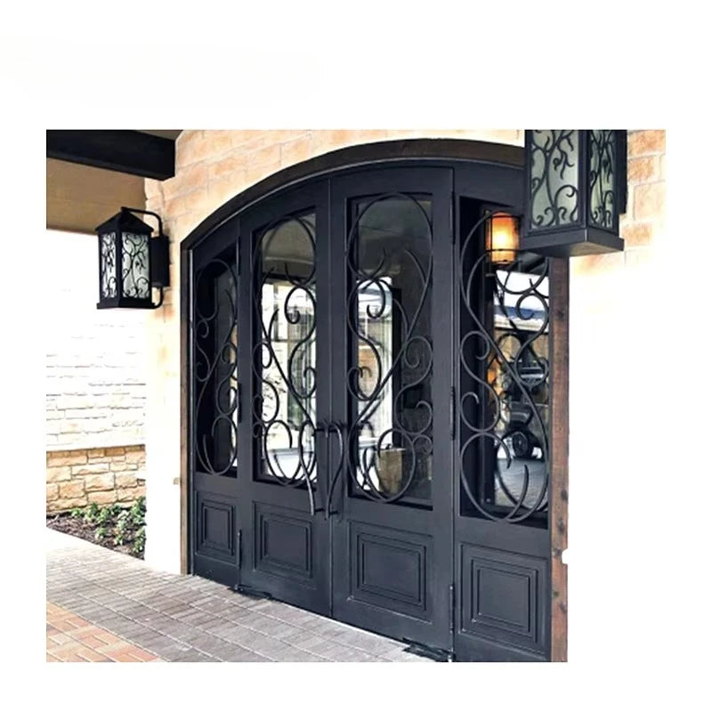 Supplier European New Grill Latest Design Safety Double Entrance Wrought Iron Door