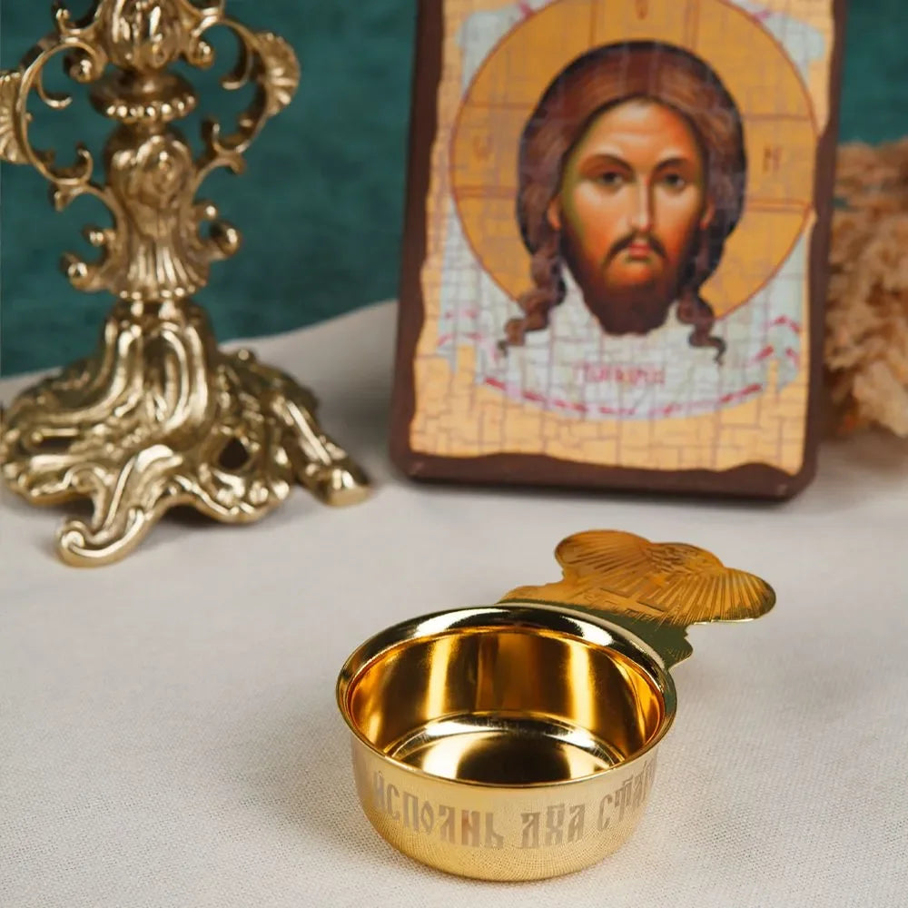 Church Product Baptismal Supplies Gold Plated Holy Grail Plate Spoon Religious Ritual Accessories Holy Water Set