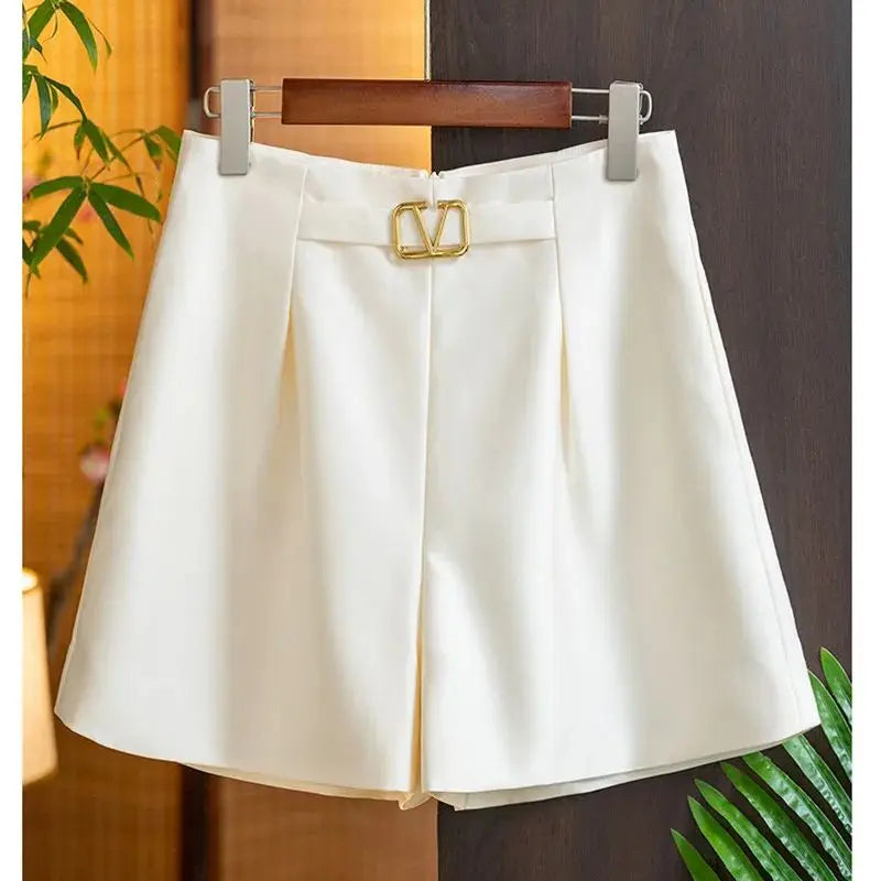Summer Casual Suit Shorts Wide Legs Silk Satin