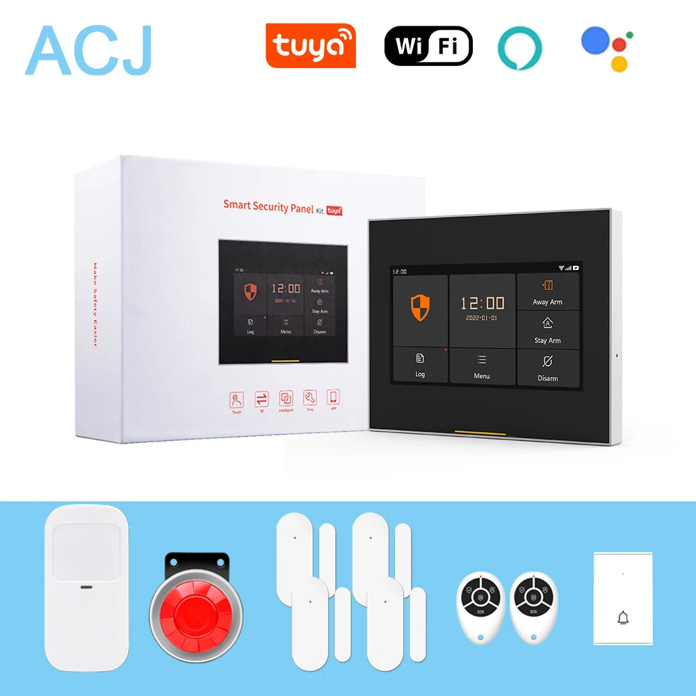 ACJ Wifi HD Smart Home Security Alarm System Kit Wireless 433MHz IR Detector Alarm Bell Door Sensor Doorbell Remote Control