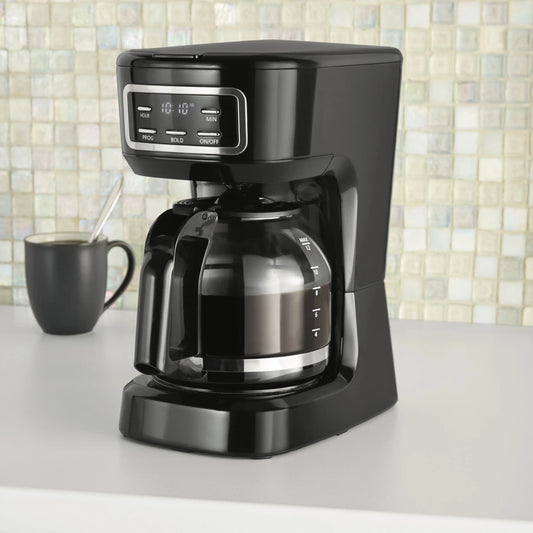 1.8L Black 12-Cup Programmable Drip Coffee Maker for Family or Parties