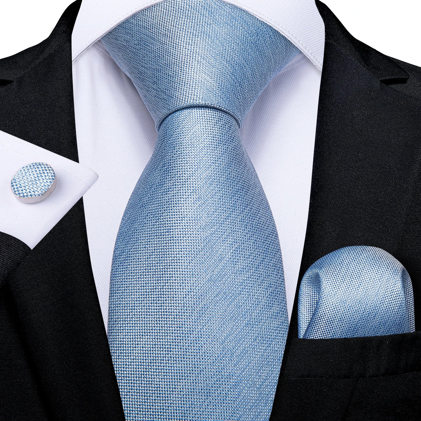 New Classic 100% Silk Men's Ties 8cm Blue Plaid Dot Striped Business Necktie Handkerchief Wedding Party Tie Set