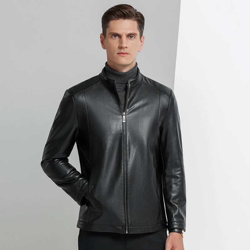 Men's Business Casual Natural Sheep Thin Leather Jacket