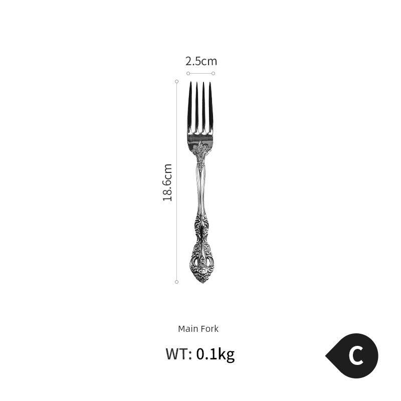 European Style Vintage Engraving 18-10 Stainless Steel Western Food Knife and Fork Tableware Set Full Set Knife, Fork and Spoon Household Three-Piece Set