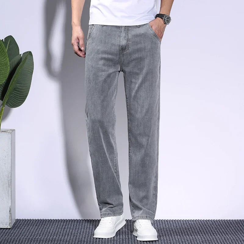 Soft Men's Baggy Jeans Thin Summer Breathable Straight Pants