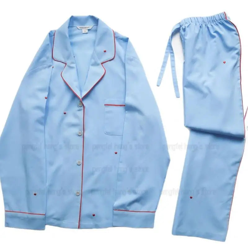 Women Luxury Embroidery Pajama Set Cotton Sleepwear Long Sleeve