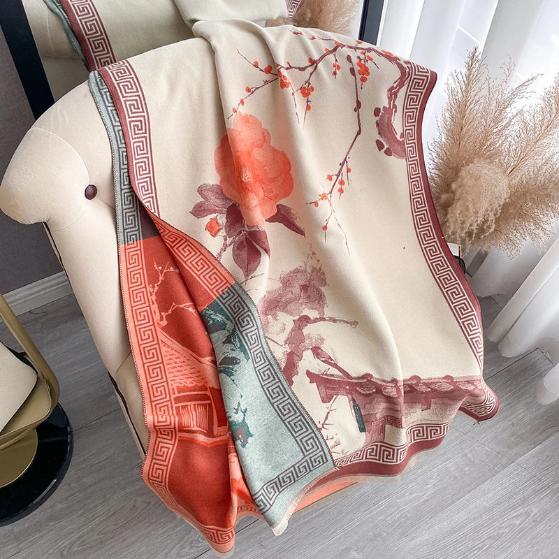 Women Luxury Winter Warm Ink Wash painting Scarf Pashmina Shawl