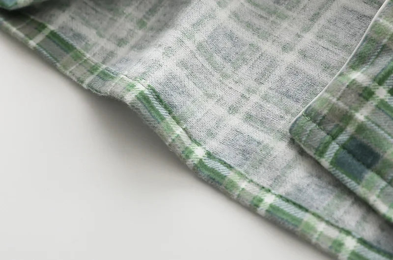 Spring Autumn Winter Long-sleeved Men's Trousers Pajama Set Suits Brushed Cloth Cotton Plaid