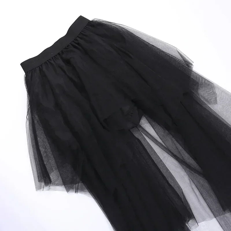 Casual Skirts Punk Sexy Net Yarn High-Waisted Irregular Skirt for Women Summer New European and American Gothic Style Versatile
