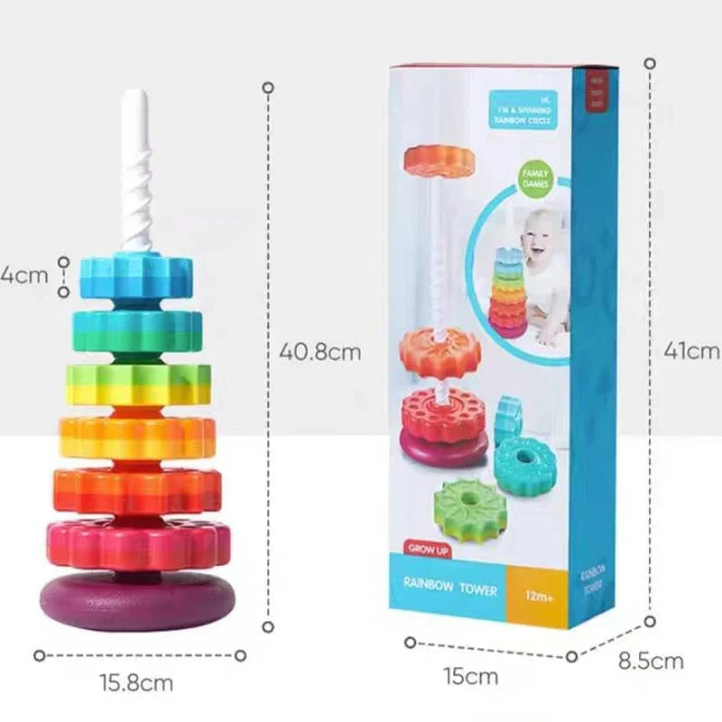 Rotating Rainbow Tower Stacking Puzzle Toys for Baby