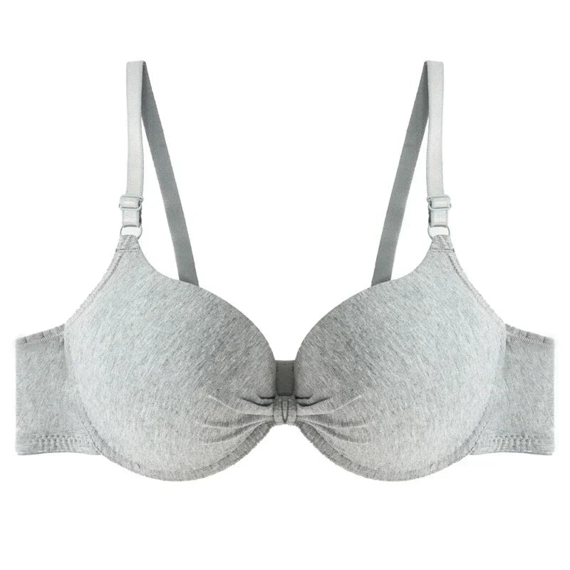 Sexy Women Cotton Gathered Bra Deep V Underwire Ladied  Brassiere Push Up Lingerie Solid Bras Backless Intimate Underwear
