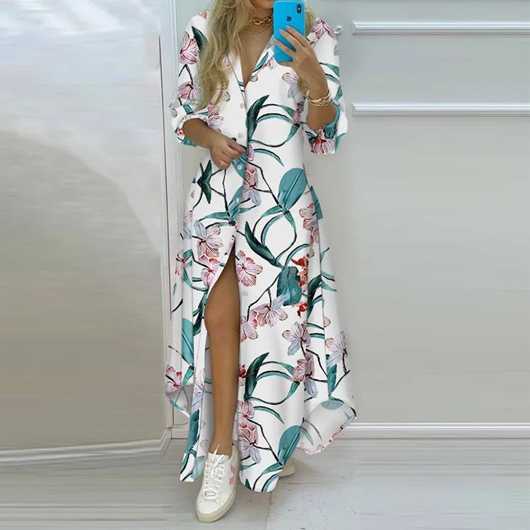 Women Vintage Long Casual Printed Dress Women