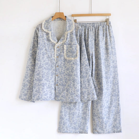 Autumn Spring Light Floral Printed Loose Comfortable Plus Size Sleepwear Women