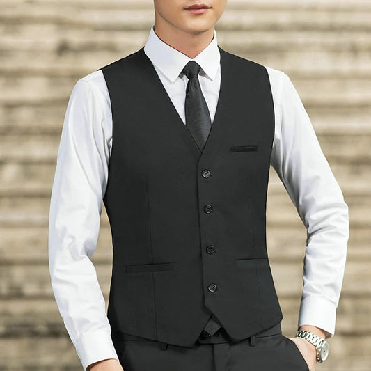 Man Vest Spring Autumn Simple Solid Color V-neck Slim Male Waistcoat Single-breasted Breathable Coat