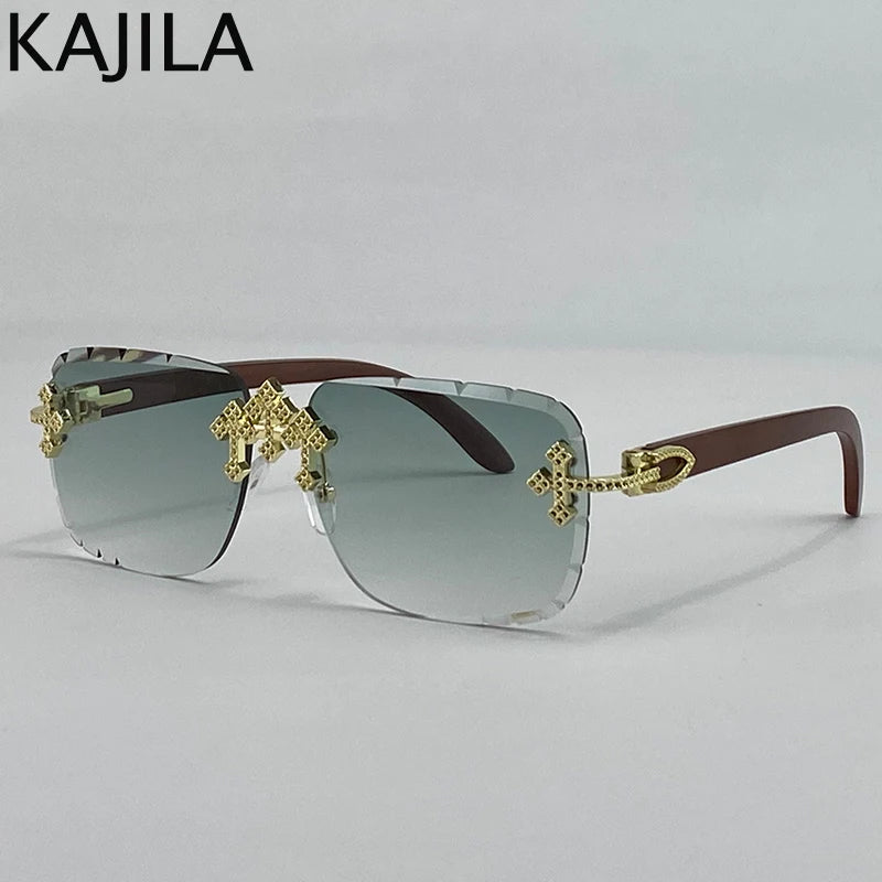 Luxury Steampunk Rimless Square Men Sunglasses UV400