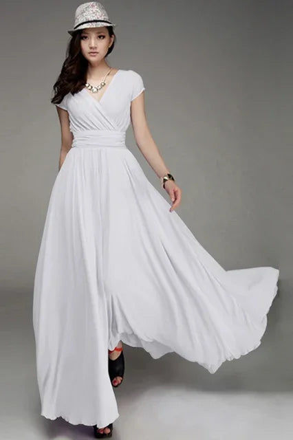 Women's Bohemian Maxi Long V-neck Sleeveless Dress