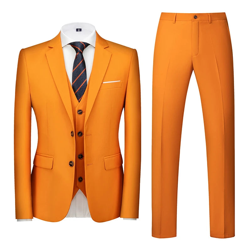 Men's 3 Piece Suit, Jacket Vest Trousers, Slim Fit Blazer Waistcoat Pants