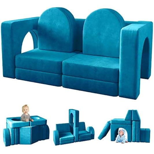 Modular Kids Couch, 10 in 1 Multifunctional Couches for Playing, Creativity, Sleeping, Indoor Kid Sofa for Boys Girls