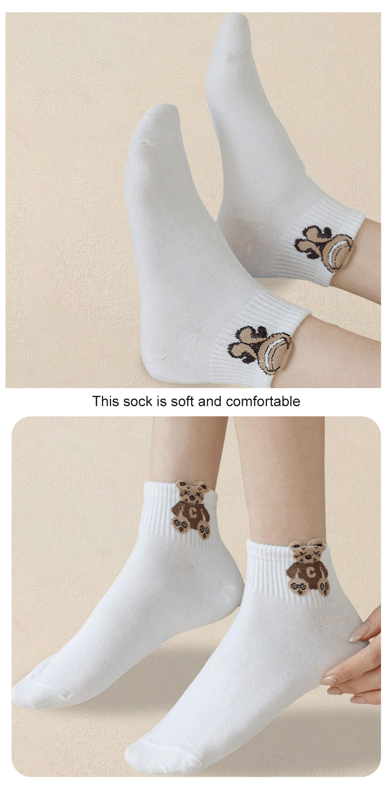 5/10/20 Pairs Women Cartoon Teddy Bear Ankle Socks