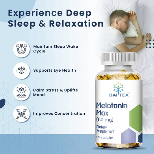 Daitea Melatonin Capsules 60MG - Relieve Insomnia, Help Improve Sleep Quality, Reduce Waking Time, Help Deep Sleep