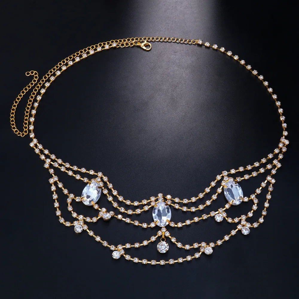 Vintage Rhinestone Head Chain Forehead Headband Indian African Bohemian Hair Accessories Crystal Fringe Tiara Headdress