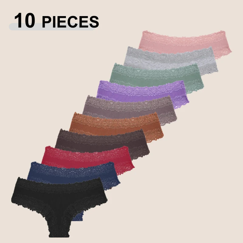 10PCS/Set Women Lace Cotton Panties Sexy Low-Waist