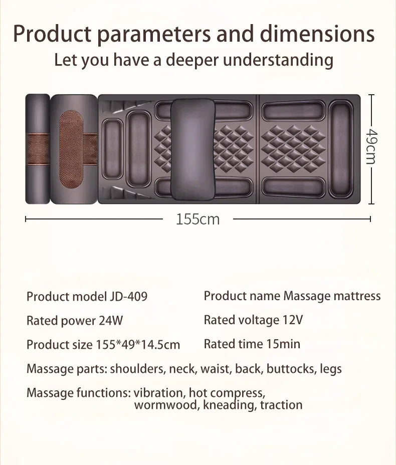 JINKAIRUI Full Body Electric Massage Mattress Multi-function Shoulder/Neck/Waist/Back Kneading Vibration Massage Pad with Heating