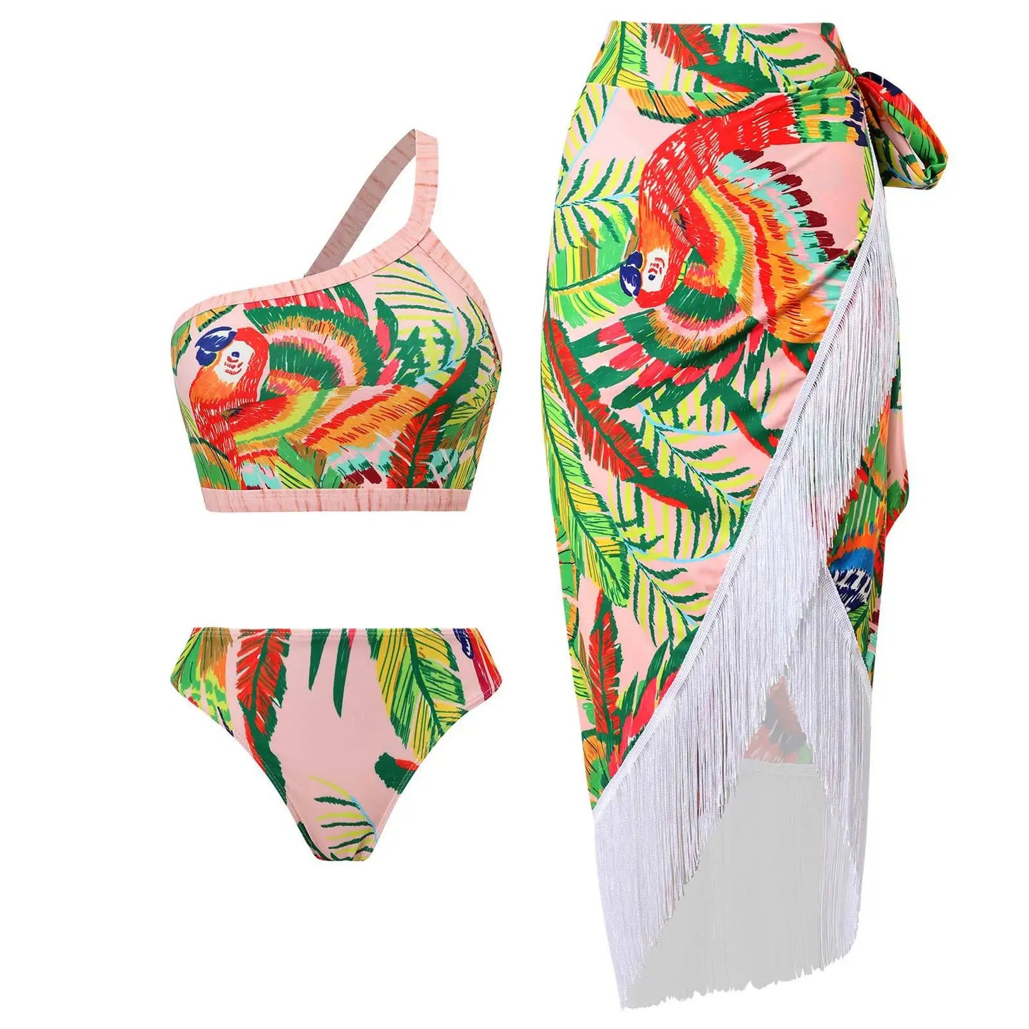 2-Piece Women Brazilian Floral Printed Ruffle Bikinis Strappy Bandage Swimwear