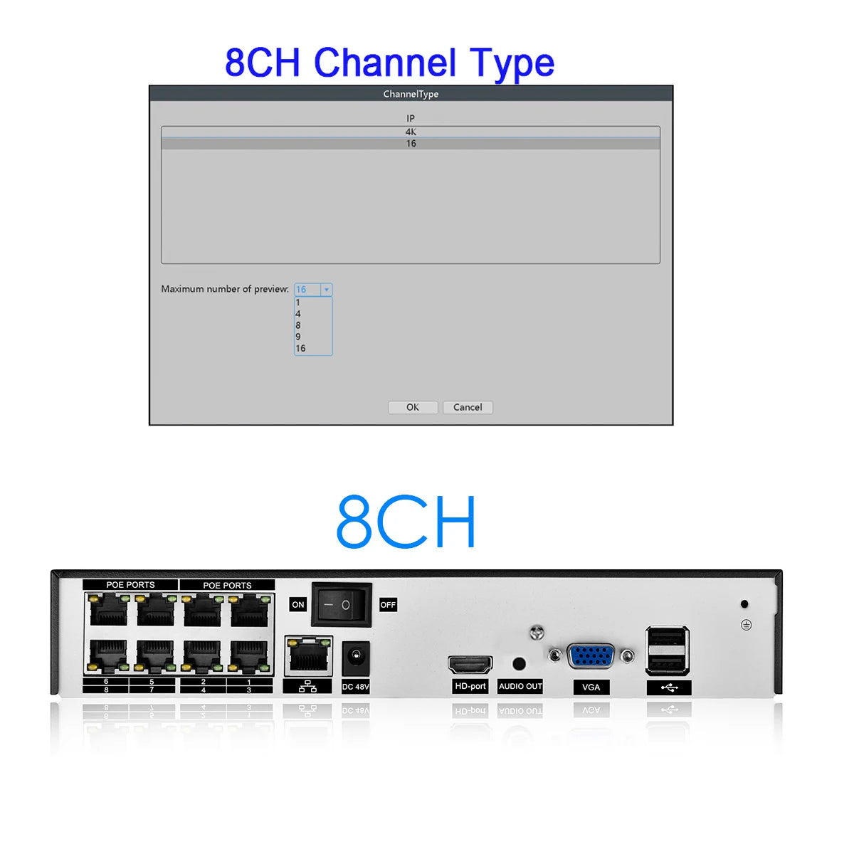 AZISHN 4K 8MP Video Surveillance Set 8CH POE NVR kit AI Human Detection IP Camera Indoor Outdoor Audio Recorder Security System