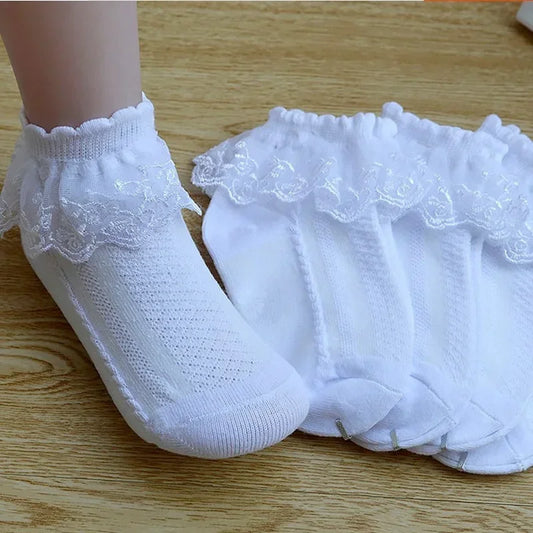 Breathable Cotton Socks with Ruffle Lace