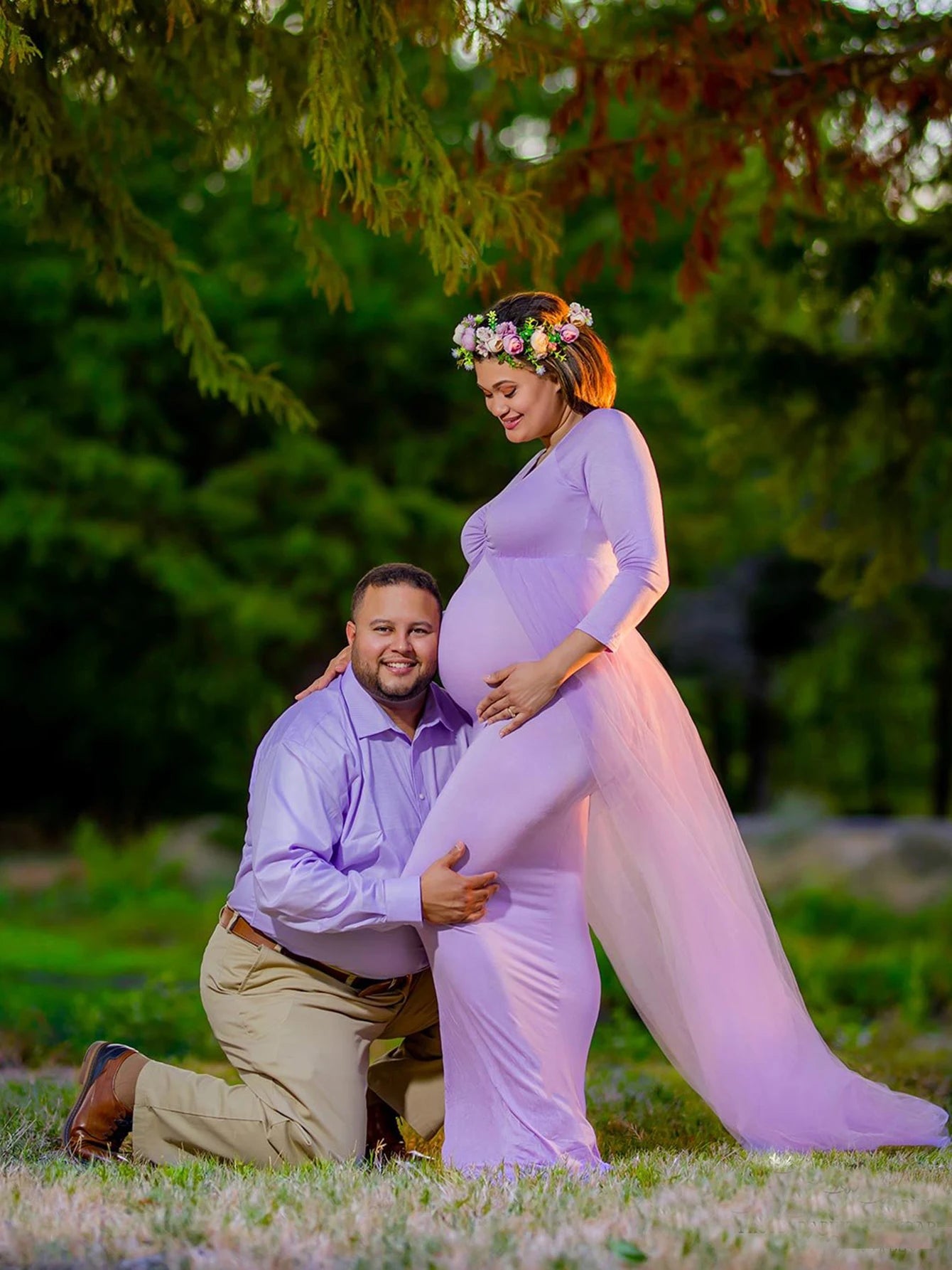 Maternity Long Sleeved Floor Length Mesh Dress