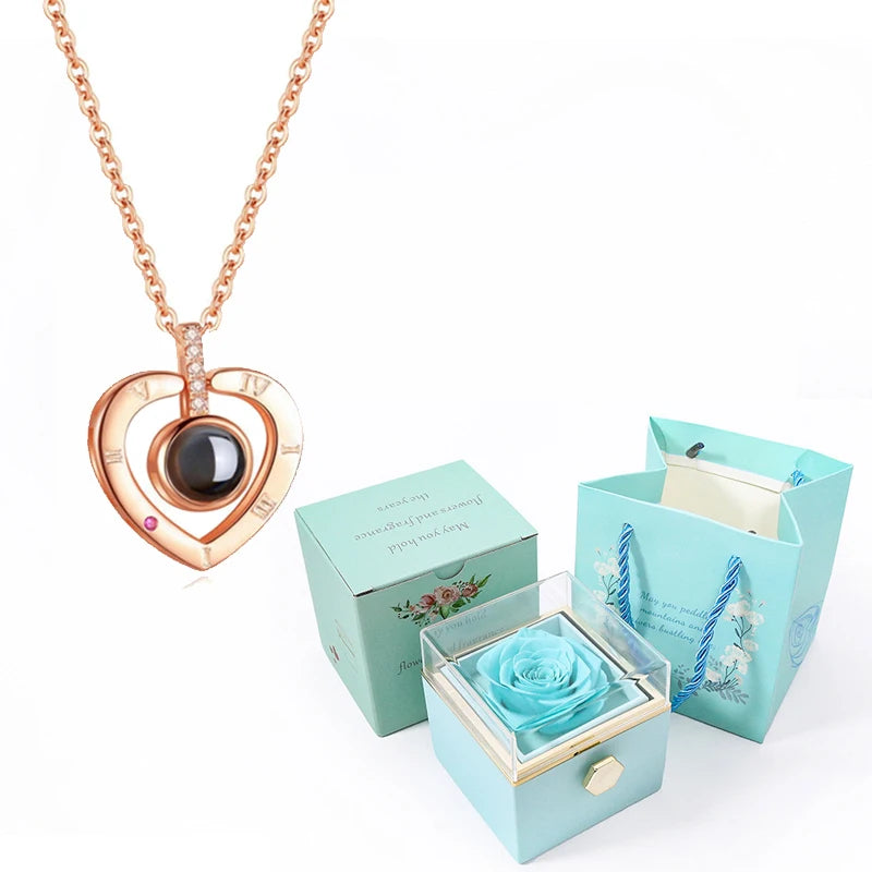 I Love You Projection Necklace With Rotating Rose
