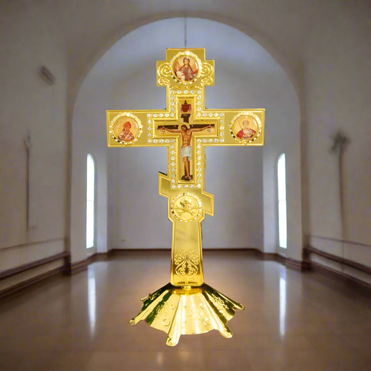Orthodox Church Cross Gold Planting With Stand Decoration
