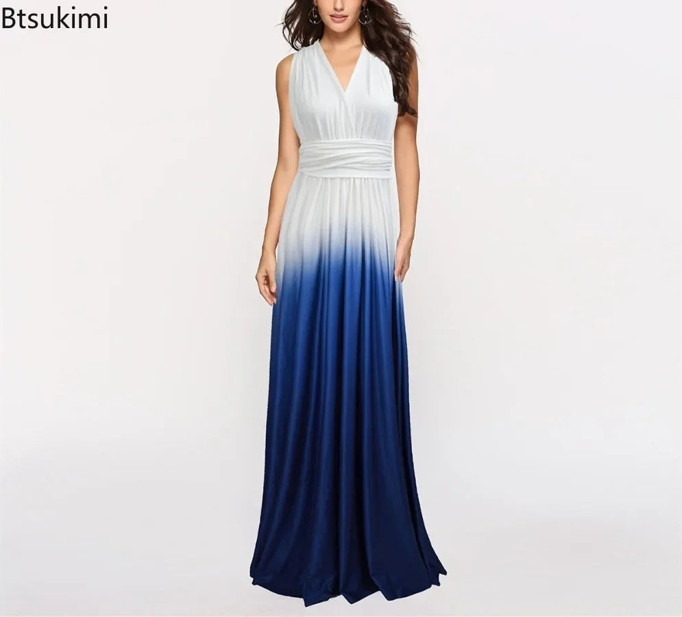 Multicolor Color Maxi Dress for Women Wrap Convertible Cross Bandage Sexy Backless