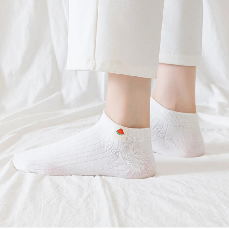 6 Pairs Women Cotton Breathable Short Socks Cartoon Fruit Sun Earth